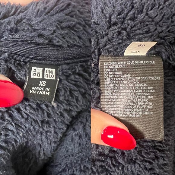 Uniqlo Sherpa Full Zip Comfy Jacket Navy Blue Mens XS Cabincore Cozy - Picture 4 of 4